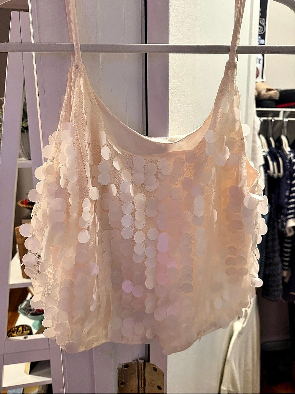 White sequin tank top — never worn